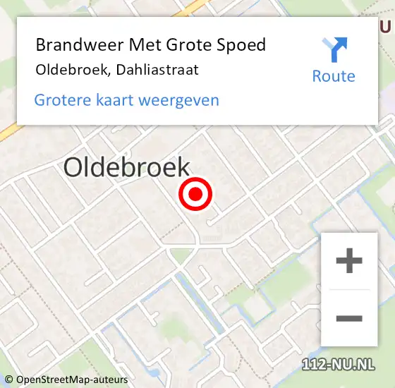 Locatie op kaart van de 112 melding: Brandweer Met Grote Spoed Naar Oldebroek, Dahliastraat op 5 december 2023 14:16