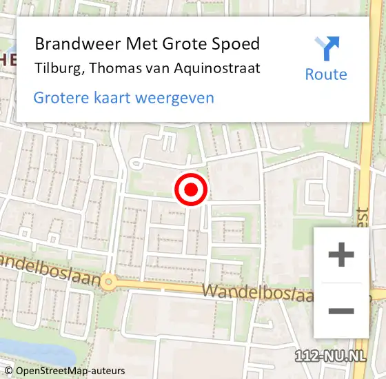 Locatie op kaart van de 112 melding: Brandweer Met Grote Spoed Naar Tilburg, Thomas van Aquinostraat op 5 december 2023 14:20