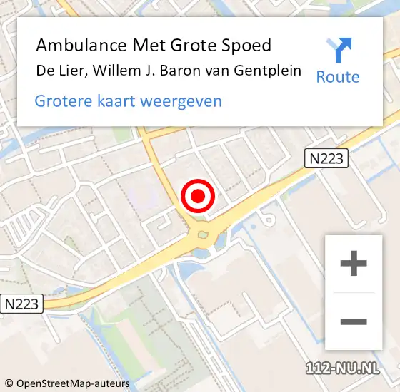 Locatie op kaart van de 112 melding: Ambulance Met Grote Spoed Naar De Lier, Willem J. Baron van Gentplein op 5 december 2023 14:25