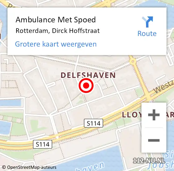 Locatie op kaart van de 112 melding: Ambulance Met Spoed Naar Rotterdam, Dirck Hoffstraat op 5 december 2023 14:31