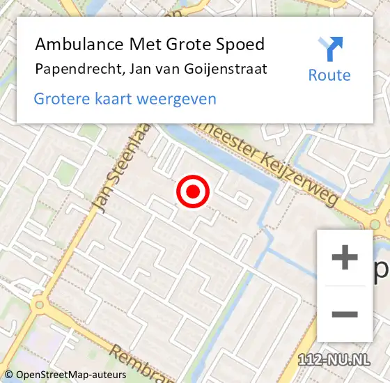 Locatie op kaart van de 112 melding: Ambulance Met Grote Spoed Naar Papendrecht, Jan van Goijenstraat op 5 december 2023 14:39