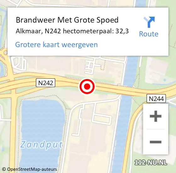 Locatie op kaart van de 112 melding: Brandweer Met Grote Spoed Naar Alkmaar, N242 hectometerpaal: 32,3 op 5 december 2023 14:40
