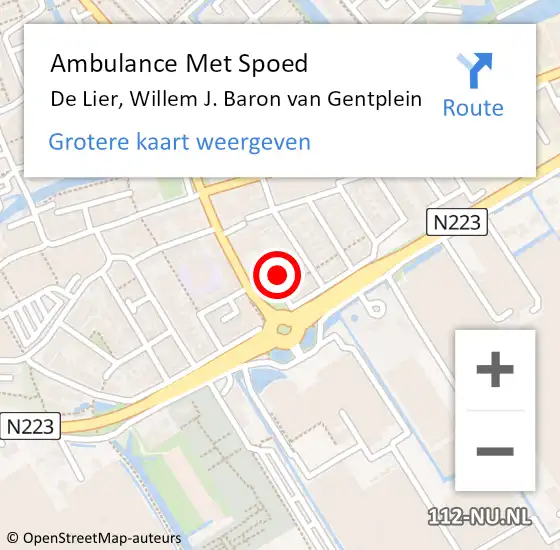 Locatie op kaart van de 112 melding: Ambulance Met Spoed Naar De Lier, Willem J. Baron van Gentplein op 5 december 2023 14:49