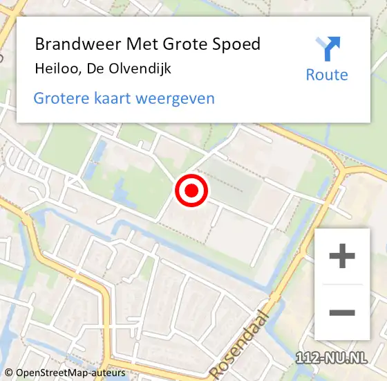 Locatie op kaart van de 112 melding: Brandweer Met Grote Spoed Naar Heiloo, De Olvendijk op 5 december 2023 15:01