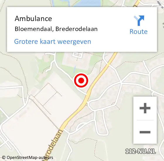 Locatie op kaart van de 112 melding: Ambulance Bloemendaal, Brederodelaan op 5 december 2023 15:05
