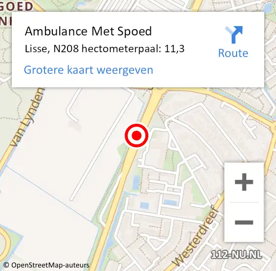 Locatie op kaart van de 112 melding: Ambulance Met Spoed Naar Lisse, N208 hectometerpaal: 11,3 op 5 december 2023 15:44