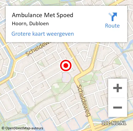 Locatie op kaart van de 112 melding: Ambulance Met Spoed Naar Hoorn, Dubloen op 5 december 2023 15:48