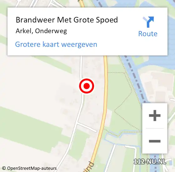 Locatie op kaart van de 112 melding: Brandweer Met Grote Spoed Naar Arkel, Onderweg op 5 december 2023 15:56