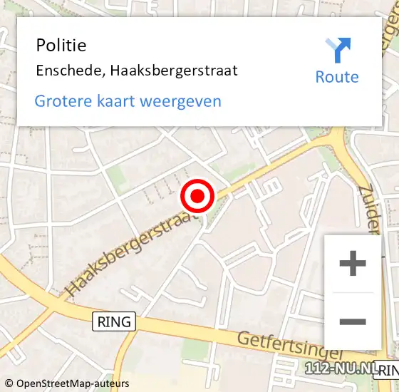 Locatie op kaart van de 112 melding: Politie Enschede, Haaksbergerstraat op 5 december 2023 16:33