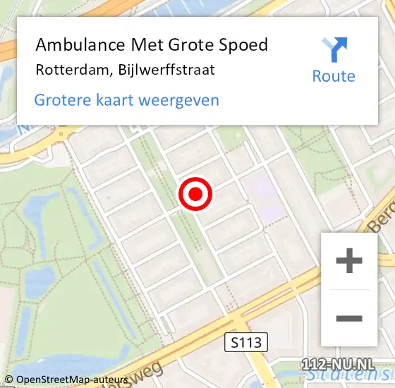 Locatie op kaart van de 112 melding: Ambulance Met Grote Spoed Naar Rotterdam, Bijlwerffstraat op 5 december 2023 16:39