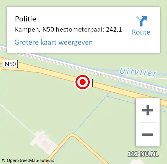 Locatie op kaart van de 112 melding: Politie Kampen, N50 hectometerpaal: 242,1 op 5 december 2023 16:48