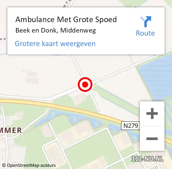 Locatie op kaart van de 112 melding: Ambulance Met Grote Spoed Naar Beek en Donk, Middenweg op 17 september 2014 14:31