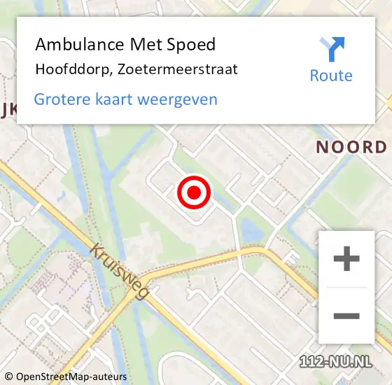 Locatie op kaart van de 112 melding: Ambulance Met Spoed Naar Hoofddorp, Zoetermeerstraat op 5 december 2023 17:20