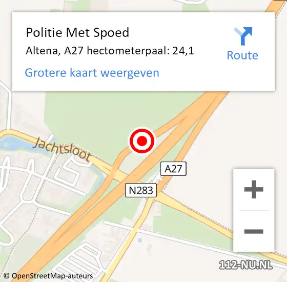 Locatie op kaart van de 112 melding: Politie Met Spoed Naar Altena, A27 hectometerpaal: 24,1 op 5 december 2023 17:26