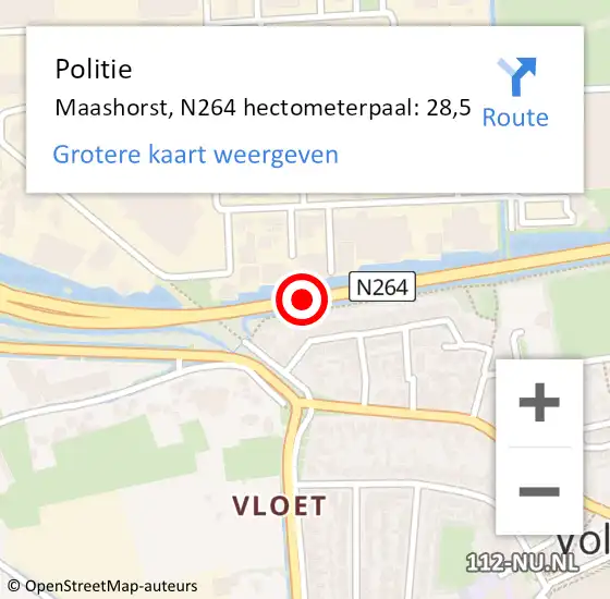 Locatie op kaart van de 112 melding: Politie Maashorst, N264 hectometerpaal: 28,5 op 5 december 2023 17:27