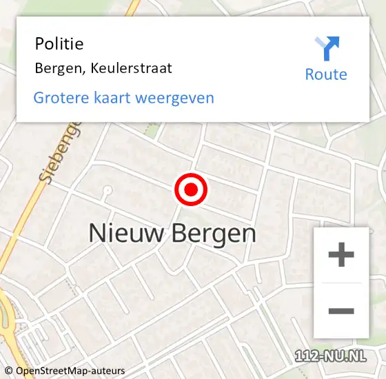 Locatie op kaart van de 112 melding: Politie Bergen, Keulerstraat op 5 december 2023 17:29