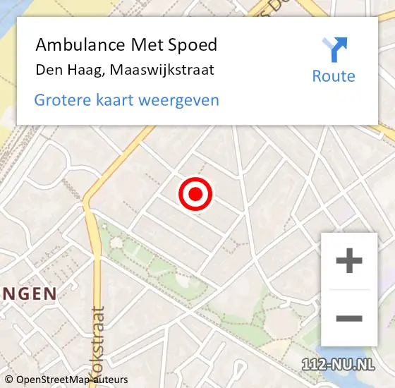 Locatie op kaart van de 112 melding: Ambulance Met Spoed Naar Den Haag, Maaswijkstraat op 5 december 2023 17:40