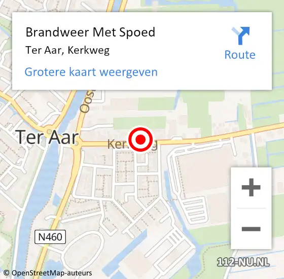 Locatie op kaart van de 112 melding: Brandweer Met Spoed Naar Ter Aar, Kerkweg op 5 december 2023 18:08