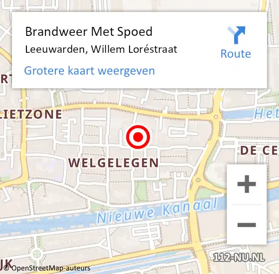 Locatie op kaart van de 112 melding: Brandweer Met Spoed Naar Leeuwarden, Willem Loréstraat op 5 december 2023 18:15