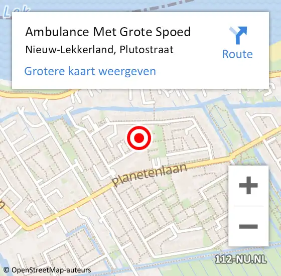 Locatie op kaart van de 112 melding: Ambulance Met Grote Spoed Naar Nieuw-Lekkerland, Plutostraat op 5 december 2023 18:17