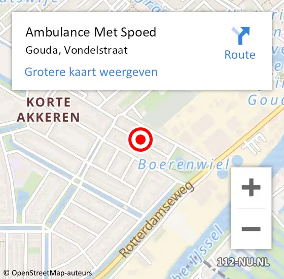 Locatie op kaart van de 112 melding: Ambulance Met Spoed Naar Gouda, Vondelstraat op 5 december 2023 18:37