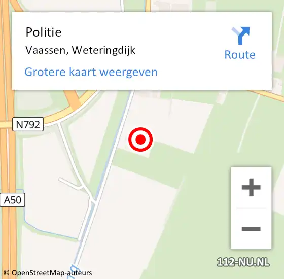 Locatie op kaart van de 112 melding: Politie Vaassen, Weteringdijk op 5 december 2023 19:21