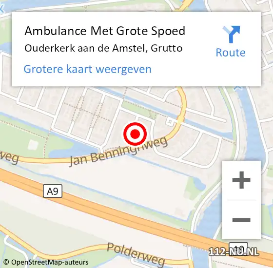 Locatie op kaart van de 112 melding: Ambulance Met Grote Spoed Naar Ouderkerk aan de Amstel, Grutto op 5 december 2023 19:39