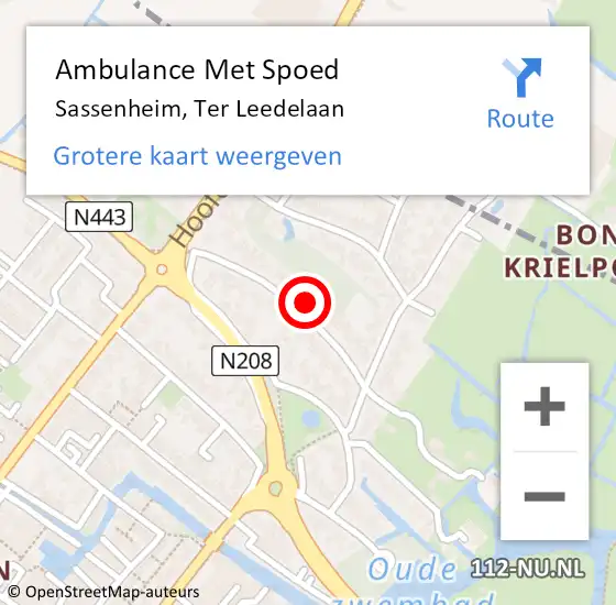 Locatie op kaart van de 112 melding: Ambulance Met Spoed Naar Sassenheim, Ter Leedelaan op 5 december 2023 19:43