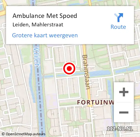 Locatie op kaart van de 112 melding: Ambulance Met Spoed Naar Leiden, Mahlerstraat op 5 december 2023 19:51