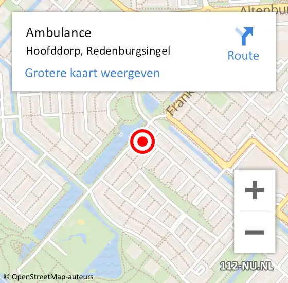 Locatie op kaart van de 112 melding: Ambulance Hoofddorp, Redenburgsingel op 5 december 2023 19:58