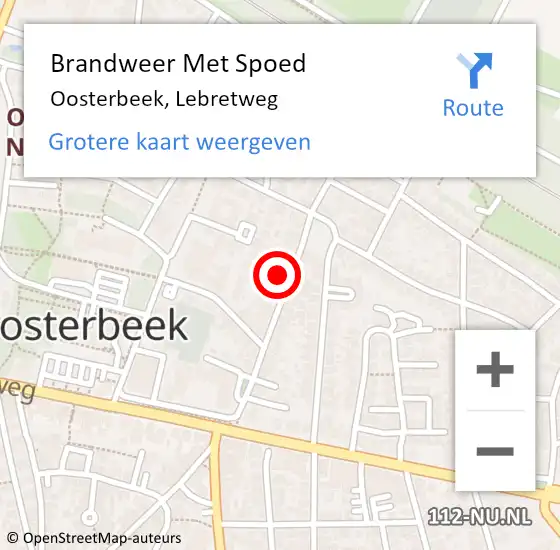 Locatie op kaart van de 112 melding: Brandweer Met Spoed Naar Oosterbeek, Lebretweg op 5 december 2023 20:11