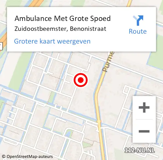 Locatie op kaart van de 112 melding: Ambulance Met Grote Spoed Naar Zuidoostbeemster, Benonistraat op 5 december 2023 20:38