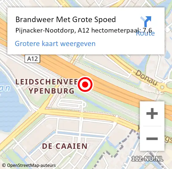 Locatie op kaart van de 112 melding: Brandweer Met Grote Spoed Naar Pijnacker-Nootdorp, A12 hectometerpaal: 7,6 op 5 december 2023 21:46