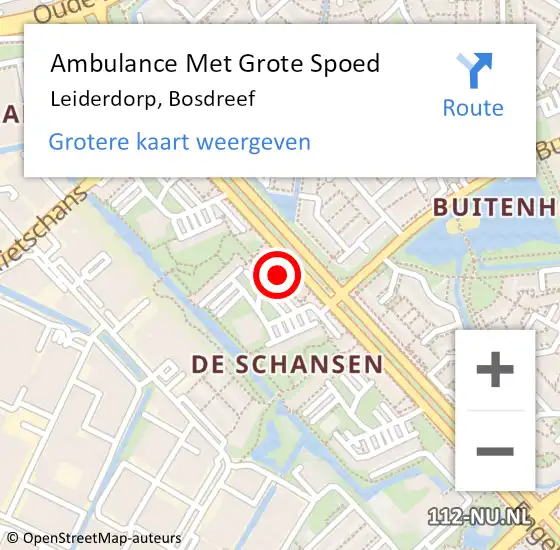 Locatie op kaart van de 112 melding: Ambulance Met Grote Spoed Naar Leiderdorp, Bosdreef op 5 december 2023 21:55