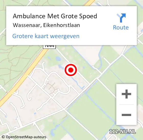 Locatie op kaart van de 112 melding: Ambulance Met Grote Spoed Naar Wassenaar, Eikenhorstlaan op 5 december 2023 22:02