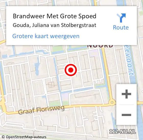 Locatie op kaart van de 112 melding: Brandweer Met Grote Spoed Naar Gouda, Juliana van Stolbergstraat op 5 december 2023 22:29