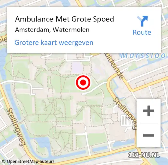 Locatie op kaart van de 112 melding: Ambulance Met Grote Spoed Naar Amsterdam, Watermolen op 5 december 2023 23:13