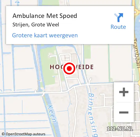 Locatie op kaart van de 112 melding: Ambulance Met Spoed Naar Strijen, Grote Weel op 5 december 2023 23:38