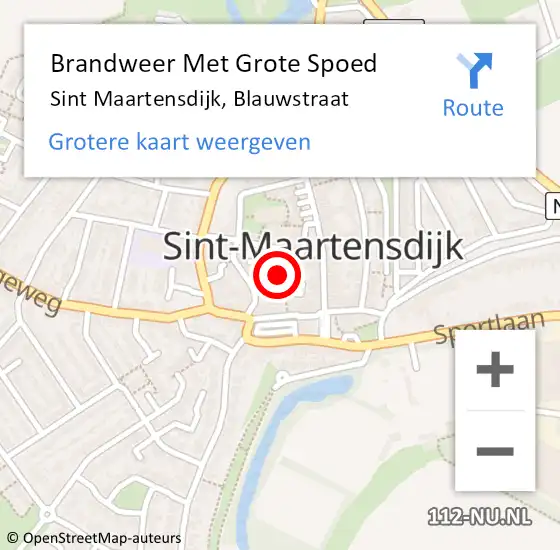 Locatie op kaart van de 112 melding: Brandweer Met Grote Spoed Naar Sint Maartensdijk, Blauwstraat op 6 december 2023 00:09