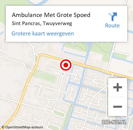 Locatie op kaart van de 112 melding: Ambulance Met Grote Spoed Naar Sint Pancras, Twuyverweg op 6 december 2023 00:27