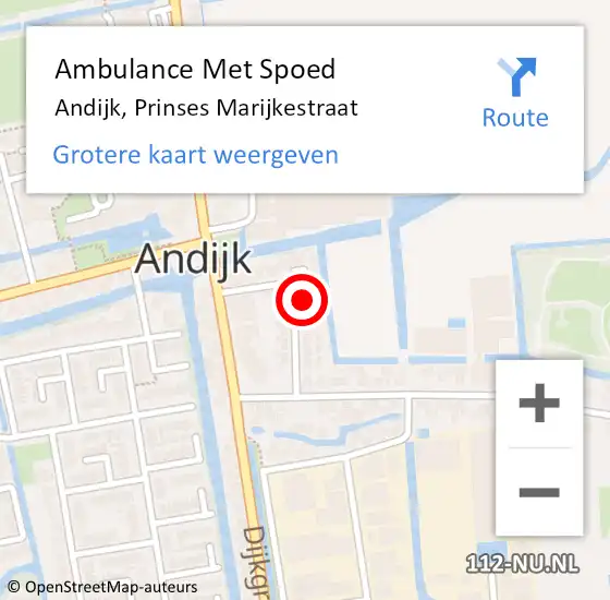 Locatie op kaart van de 112 melding: Ambulance Met Spoed Naar Andijk, Prinses Marijkestraat op 6 december 2023 01:06