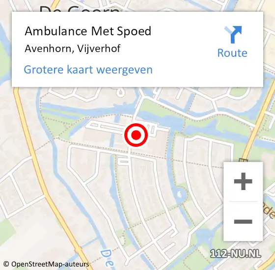 Locatie op kaart van de 112 melding: Ambulance Met Spoed Naar Avenhorn, Vijverhof op 6 december 2023 01:55
