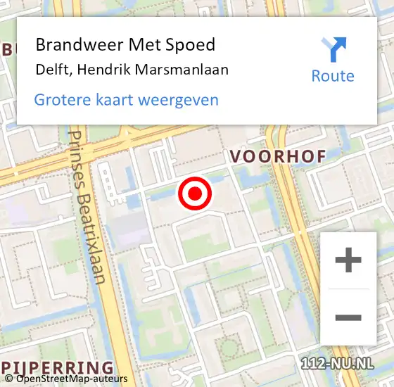 Locatie op kaart van de 112 melding: Brandweer Met Spoed Naar Delft, Hendrik Marsmanlaan op 6 december 2023 03:19