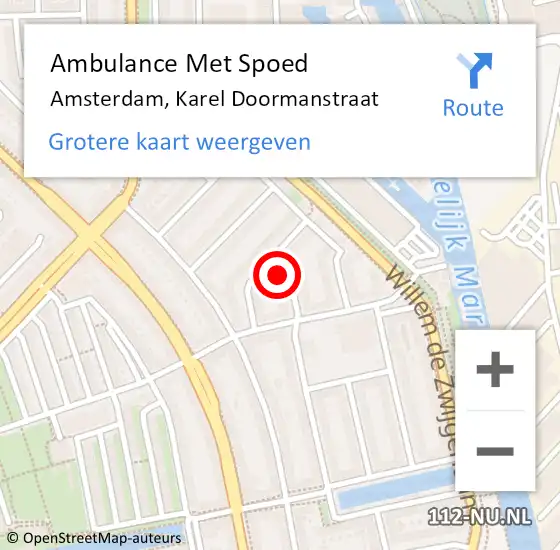 Locatie op kaart van de 112 melding: Ambulance Met Spoed Naar Amsterdam, Karel Doormanstraat op 6 december 2023 04:00