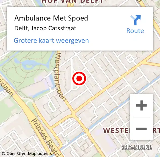 Locatie op kaart van de 112 melding: Ambulance Met Spoed Naar Delft, Jacob Catsstraat op 6 december 2023 04:40