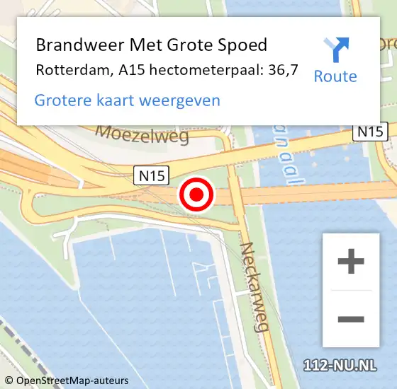 Locatie op kaart van de 112 melding: Brandweer Met Grote Spoed Naar Rotterdam, A15 hectometerpaal: 36,7 op 6 december 2023 07:43