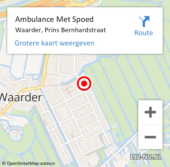 Locatie op kaart van de 112 melding: Ambulance Met Spoed Naar Waarder, Prins Bernhardstraat op 6 december 2023 08:12