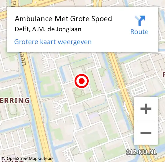 Locatie op kaart van de 112 melding: Ambulance Met Grote Spoed Naar Delft, A.M. de Jonglaan op 6 december 2023 08:22