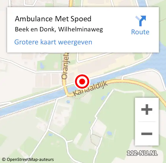 Locatie op kaart van de 112 melding: Ambulance Met Spoed Naar Beek en Donk, Wilhelminaweg op 17 september 2014 15:30