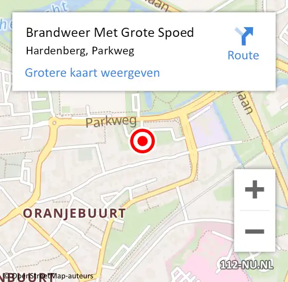 Locatie op kaart van de 112 melding: Brandweer Met Grote Spoed Naar Hardenberg, Parkweg op 6 december 2023 08:52